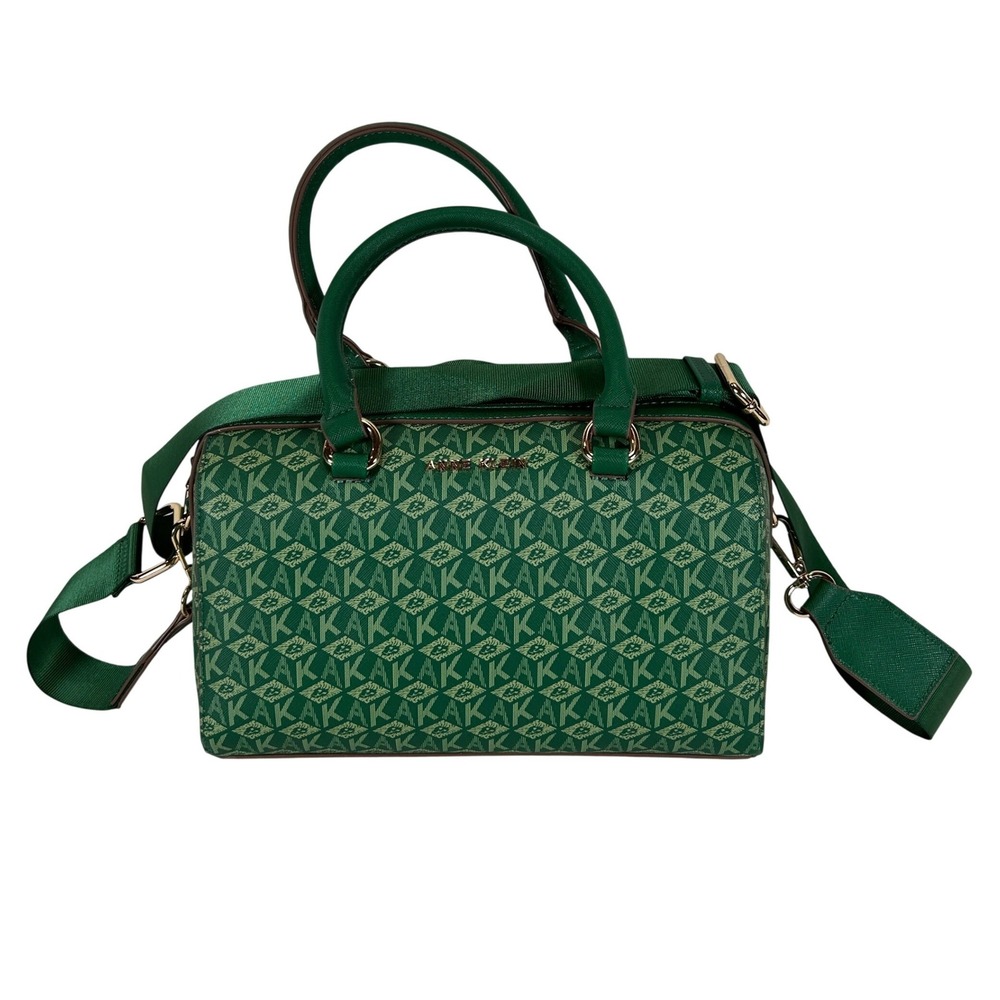 Anne‎ Klein Green Monogram Satchel Crossbody Bag Gold Hardware Detachable Strap